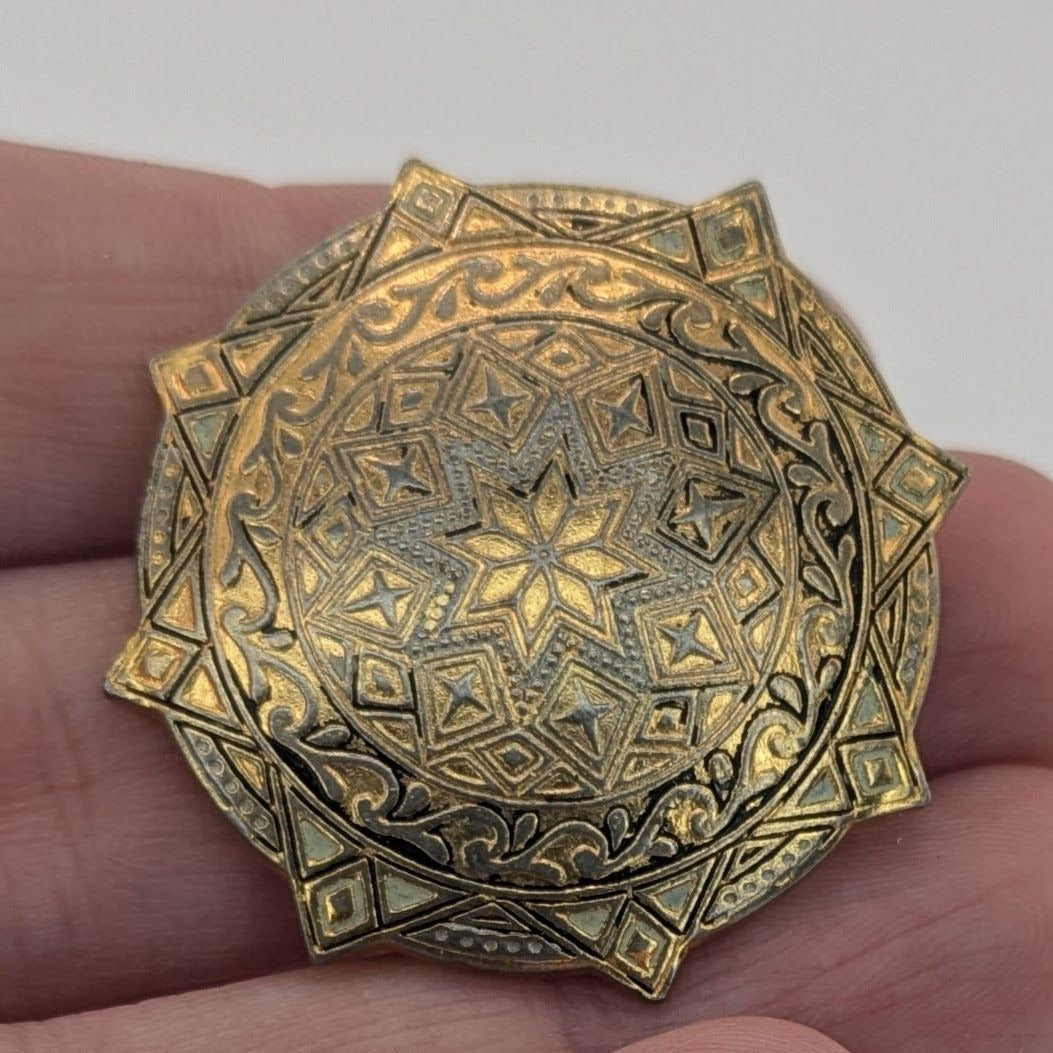 Vintage Spanish Damascene Brooch With Ornate Star Design