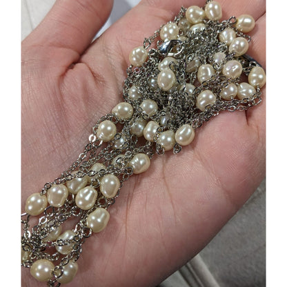 Elegant Glam Pearl Beaded Silver Tone Multilayer Necklace
