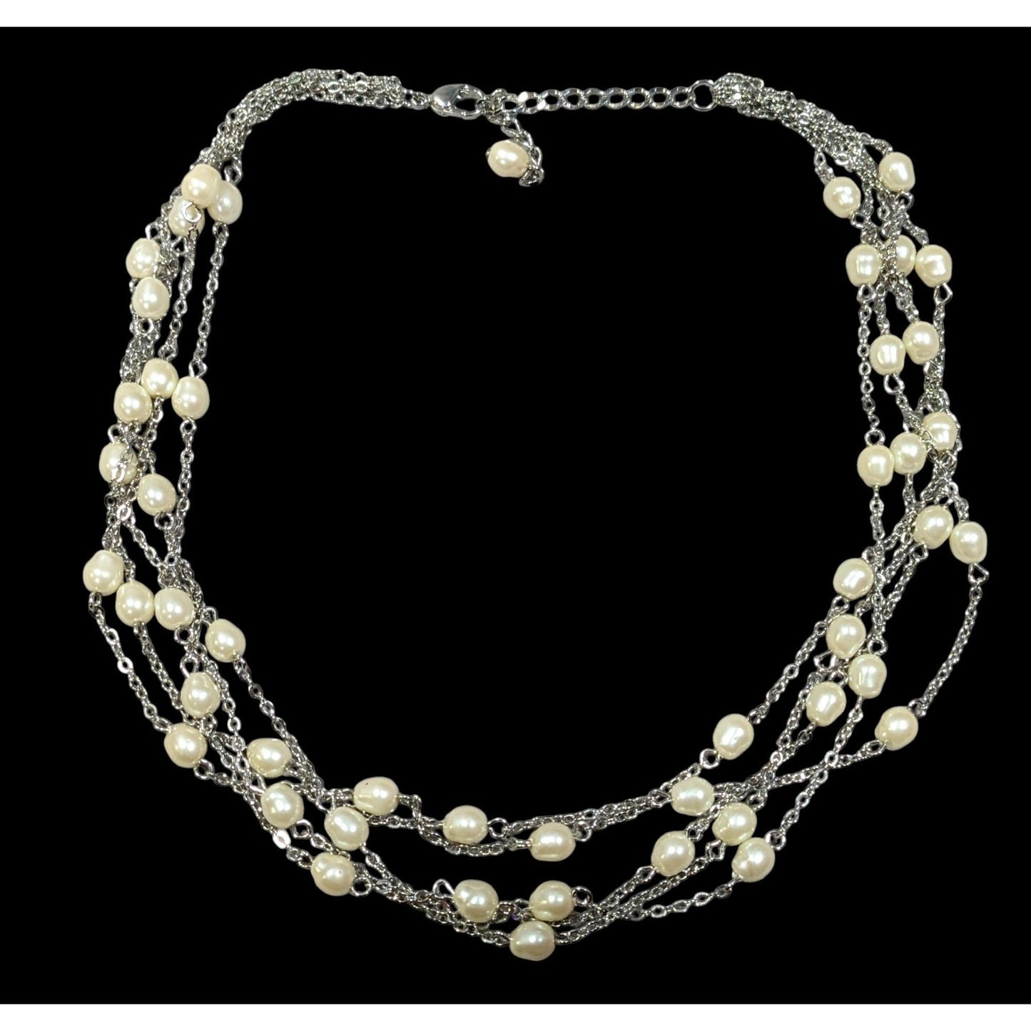 Elegant Glam Pearl Beaded Silver Tone Multilayer Necklace
