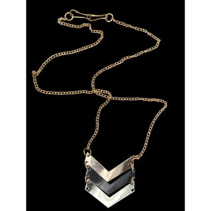 Multi Metallic Chevron Charm Pendant Necklace