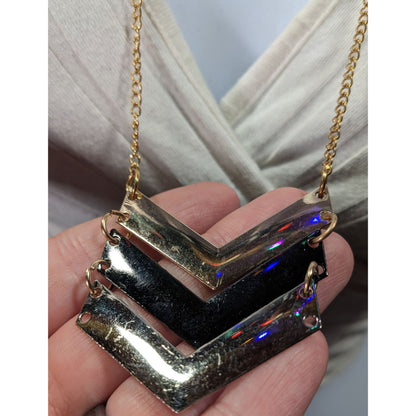 Multi Metallic Chevron Charm Pendant Necklace