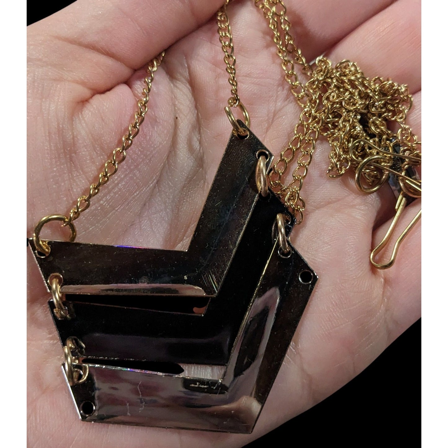 Multi Metallic Chevron Charm Pendant Necklace