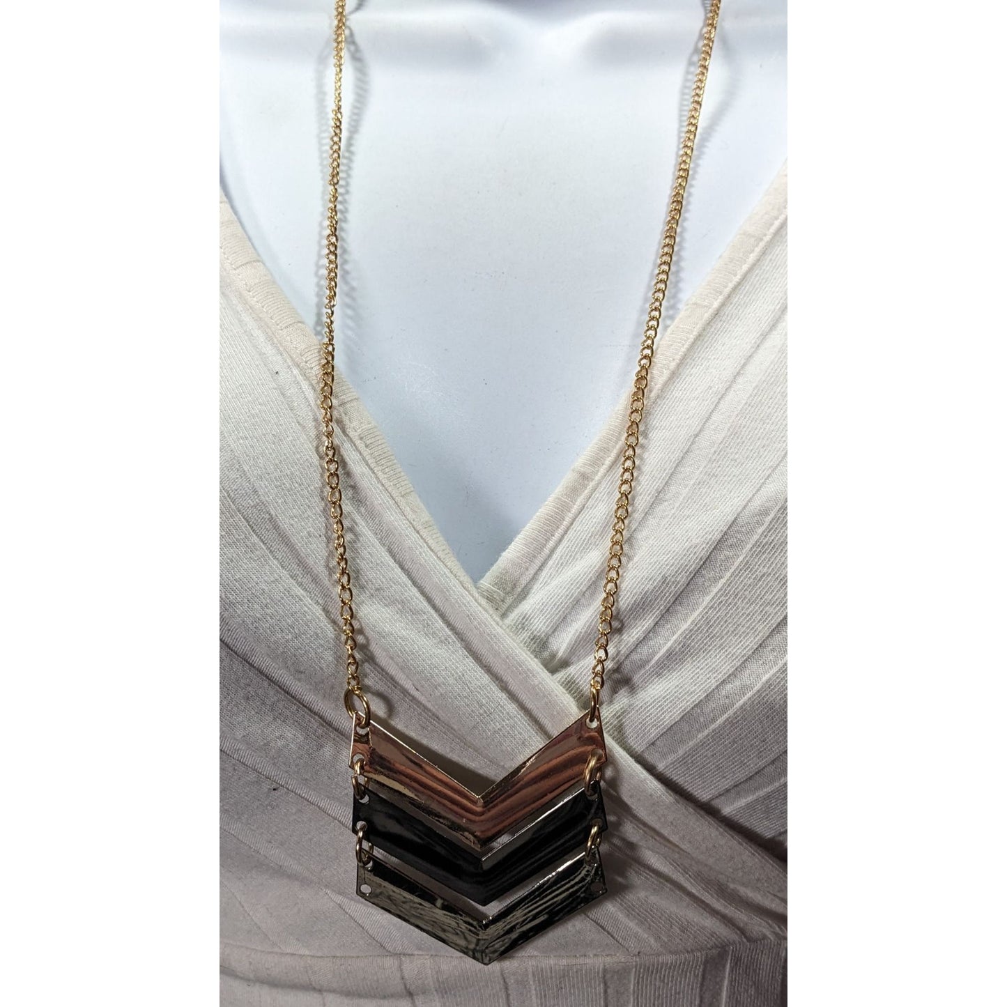 Multi Metallic Chevron Charm Pendant Necklace