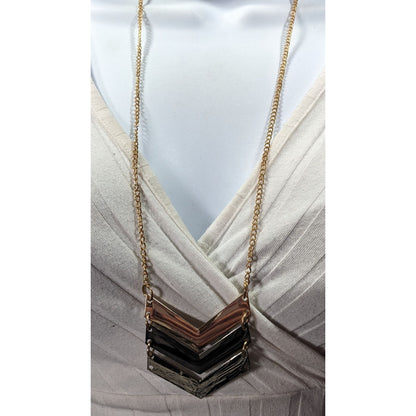 Multi Metallic Chevron Charm Pendant Necklace