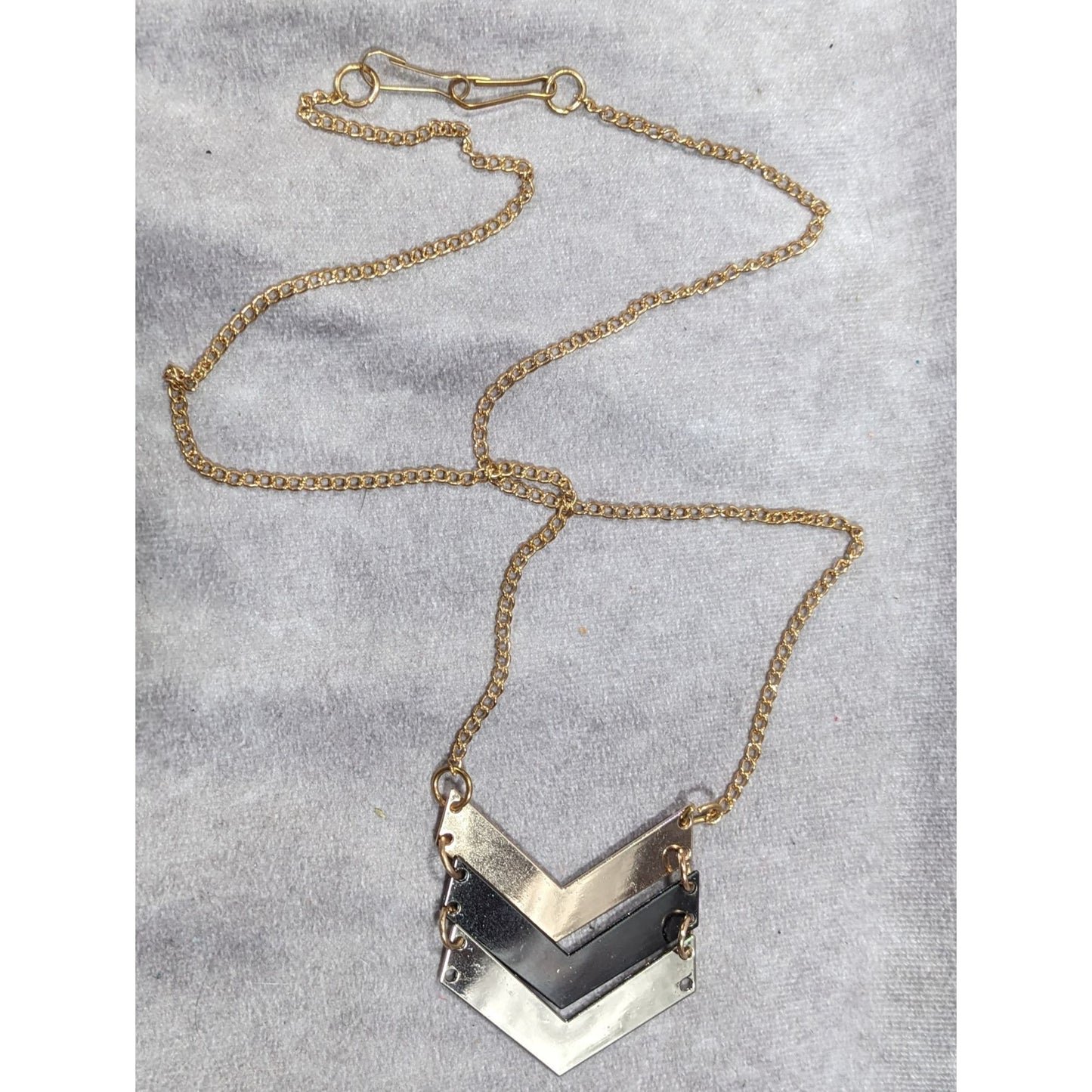 Multi Metallic Chevron Charm Pendant Necklace