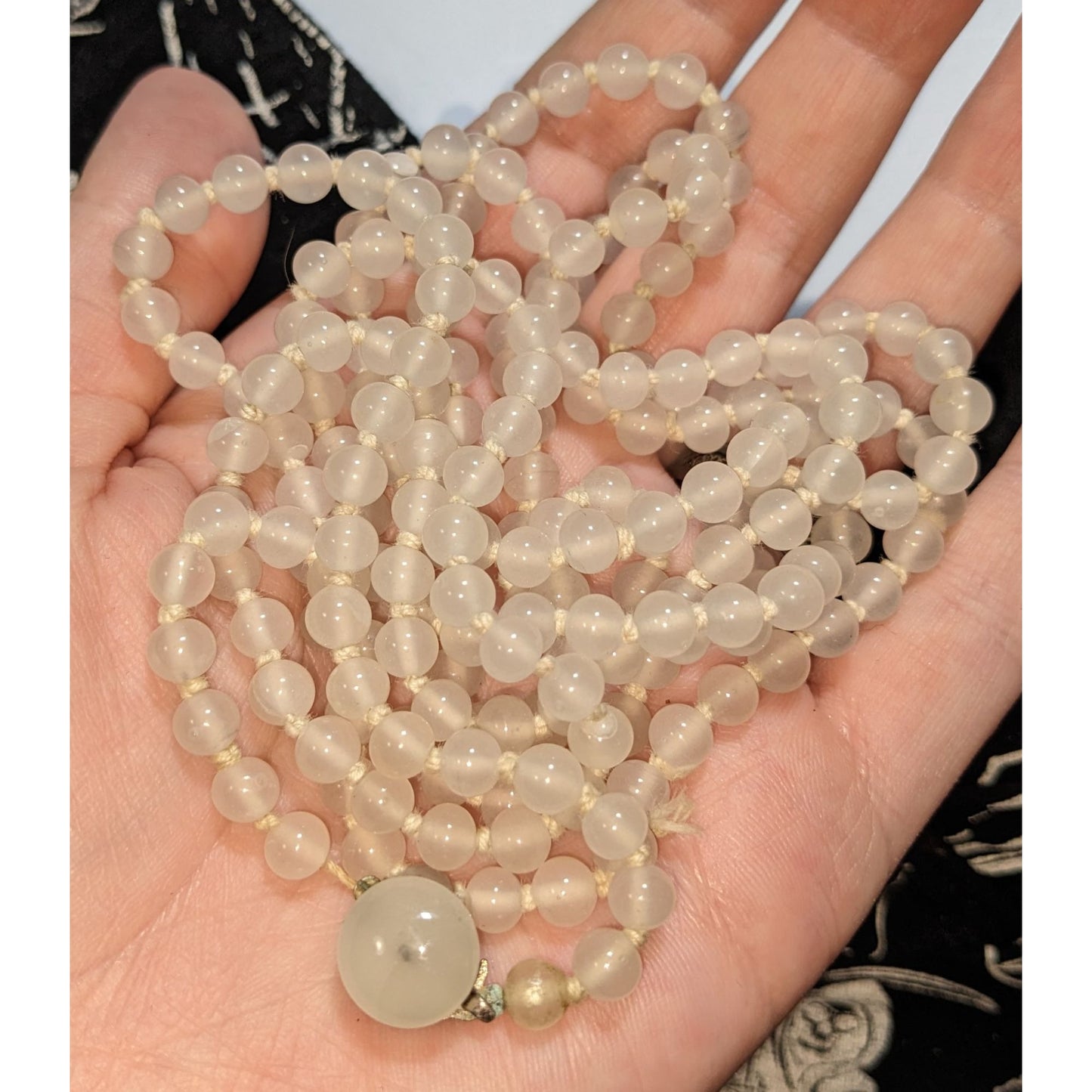 Vintage White Glass Beaded Necklace With Hidden Box Clasp Japan-Made