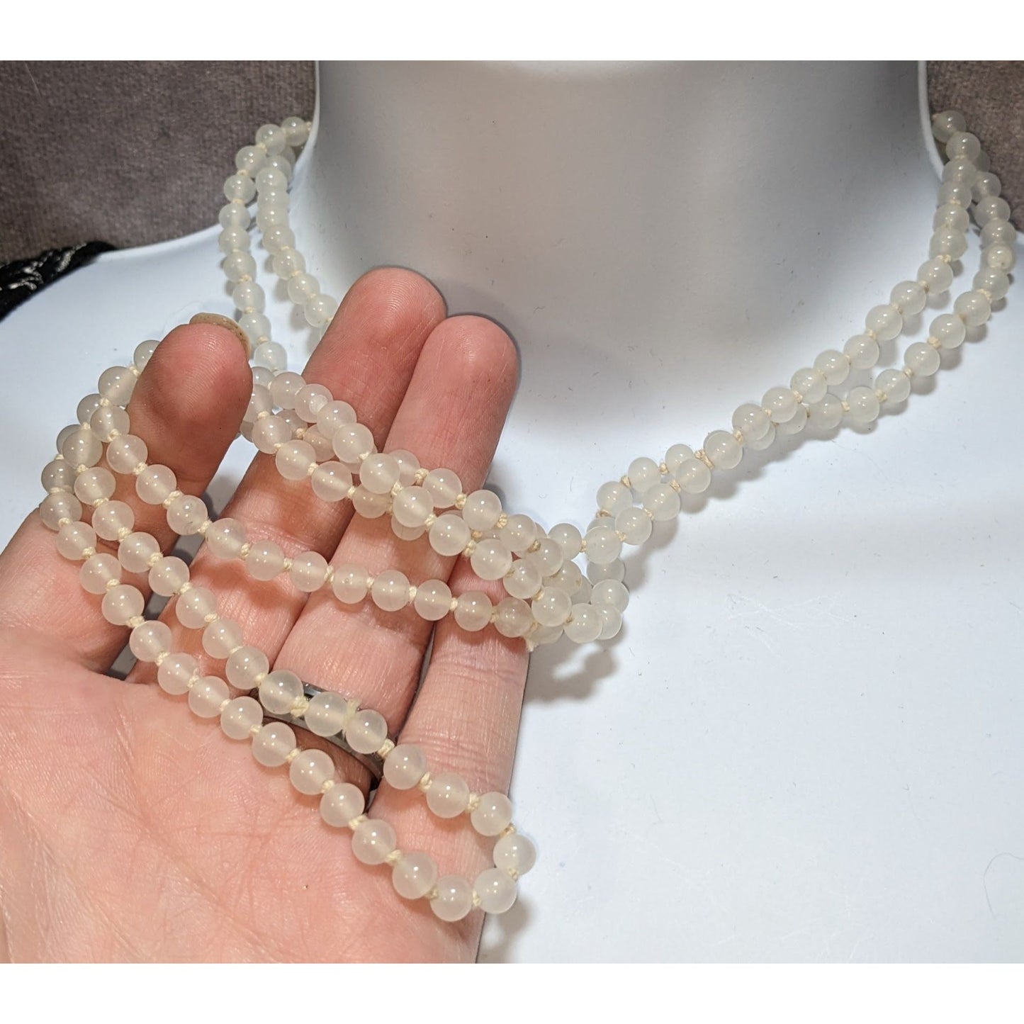 Vintage White Glass Beaded Necklace With Hidden Box Clasp Japan-Made