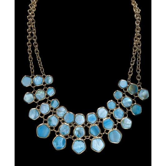 Mermaidcore Glam Statement Gold-Tone Necklace With Blue Shell Accents & Lobster Clasp 16 Inches With 3-Inch Extender