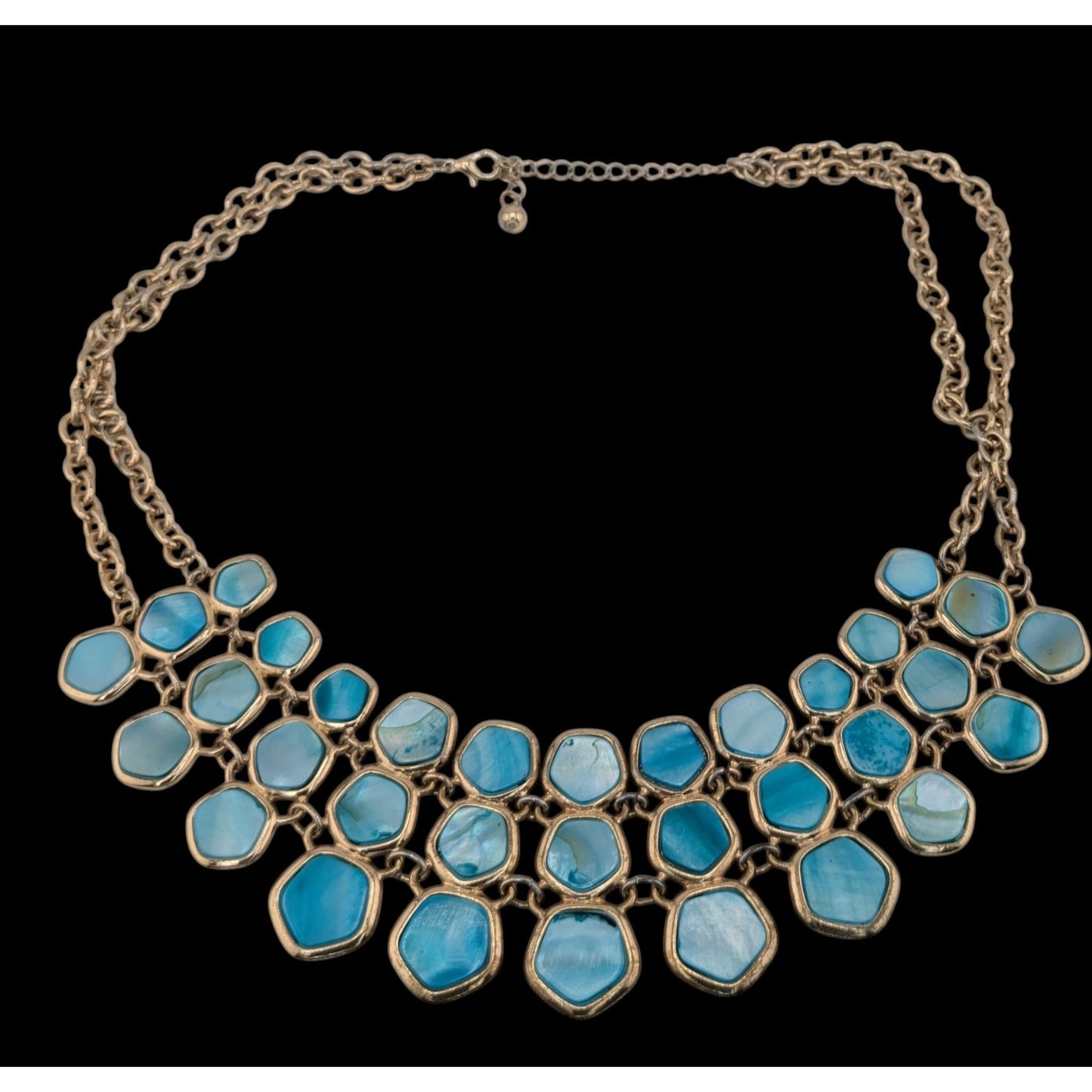 Mermaidcore Glam Statement Gold-Tone Necklace With Blue Shell Accents & Lobster Clasp 16 Inches With 3-Inch Extender