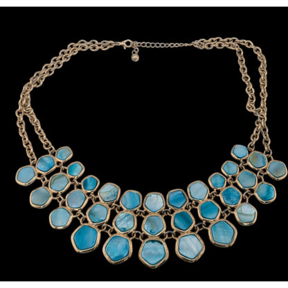 Mermaidcore Glam Statement Gold-Tone Necklace With Blue Shell Accents & Lobster Clasp 16 Inches With 3-Inch Extender