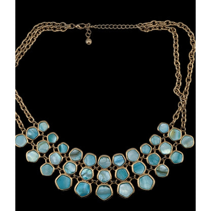Mermaidcore Glam Statement Gold-Tone Necklace With Blue Shell Accents & Lobster Clasp 16 Inches With 3-Inch Extender