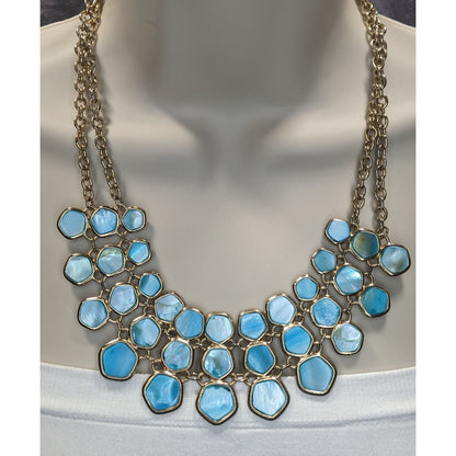 Mermaidcore Glam Statement Gold-Tone Necklace With Blue Shell Accents & Lobster Clasp 16 Inches With 3-Inch Extender