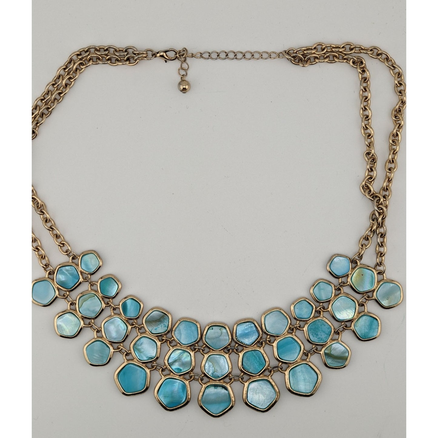 Mermaidcore Glam Statement Gold-Tone Necklace With Blue Shell Accents & Lobster Clasp 16 Inches With 3-Inch Extender