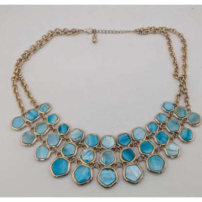 Mermaidcore Glam Statement Gold-Tone Necklace With Blue Shell Accents & Lobster Clasp 16 Inches With 3-Inch Extender