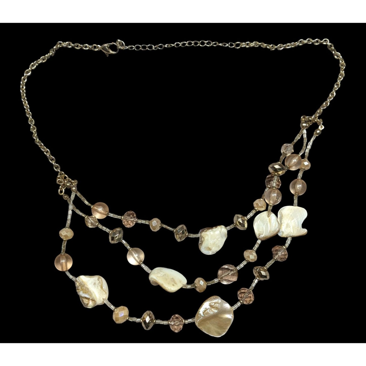 Bohemian Glam Layered Shell & Bead Necklace With Gold Chain