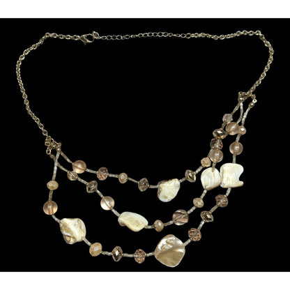 Bohemian Glam Layered Shell & Bead Necklace With Gold Chain