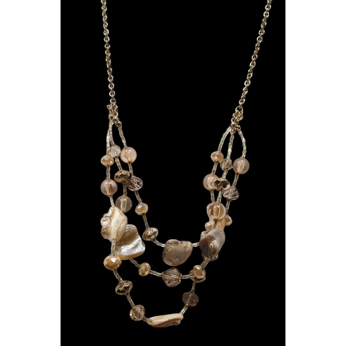 Bohemian Glam Layered Shell & Bead Necklace With Gold Chain
