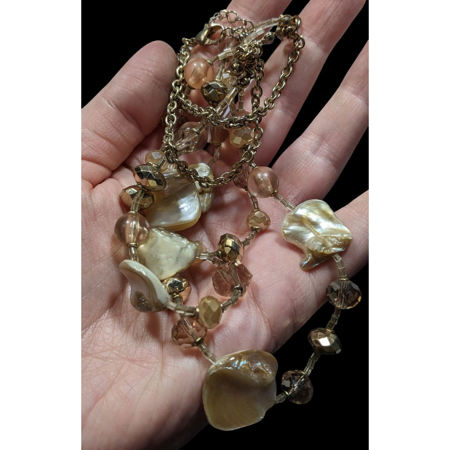 Bohemian Glam Layered Shell & Bead Necklace With Gold Chain