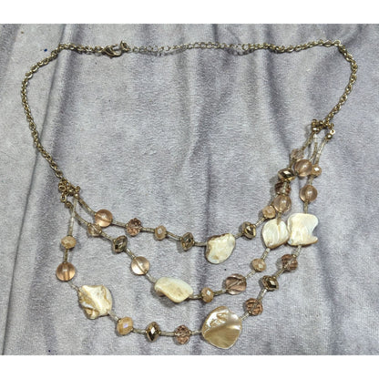 Bohemian Glam Layered Shell & Bead Necklace With Gold Chain