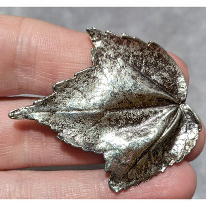 Vintage Silver Tone Textured Maple Leaf Brooch