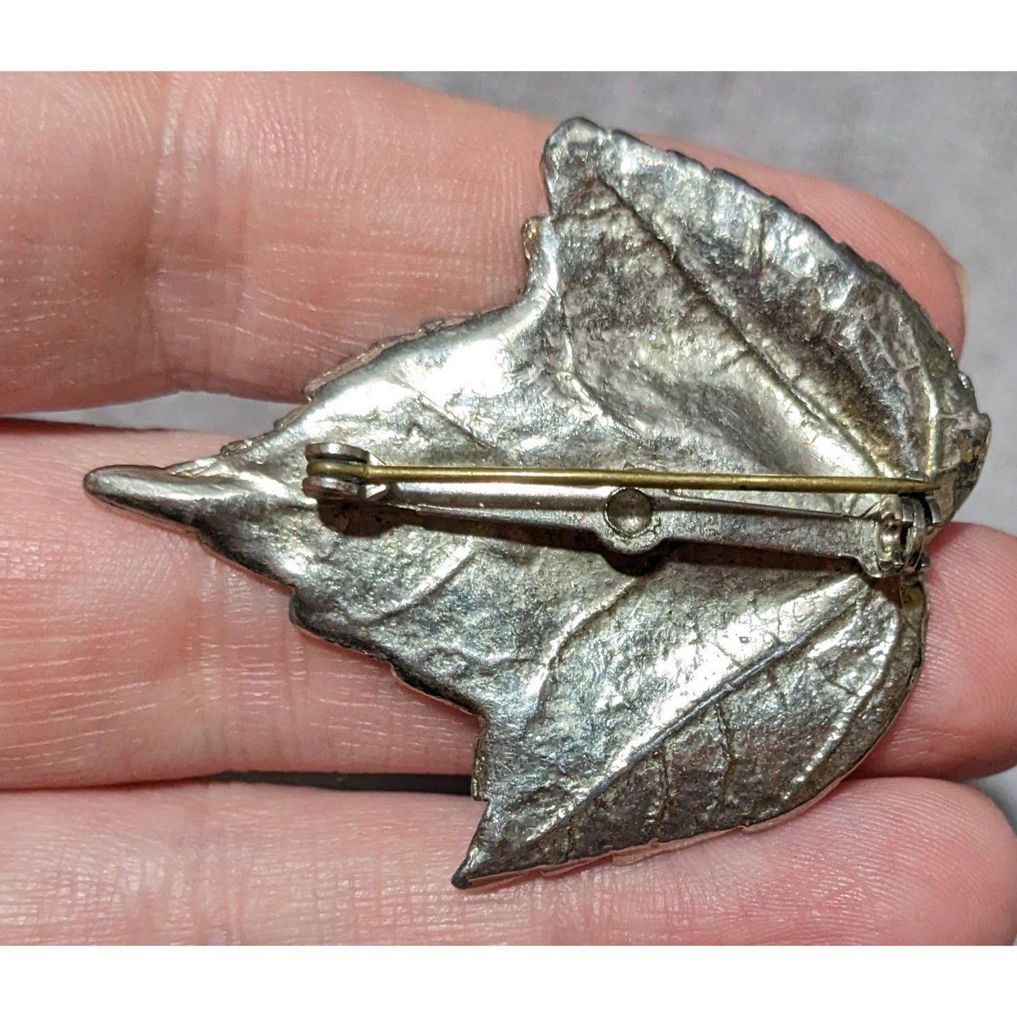 Vintage Silver Tone Textured Maple Leaf Brooch