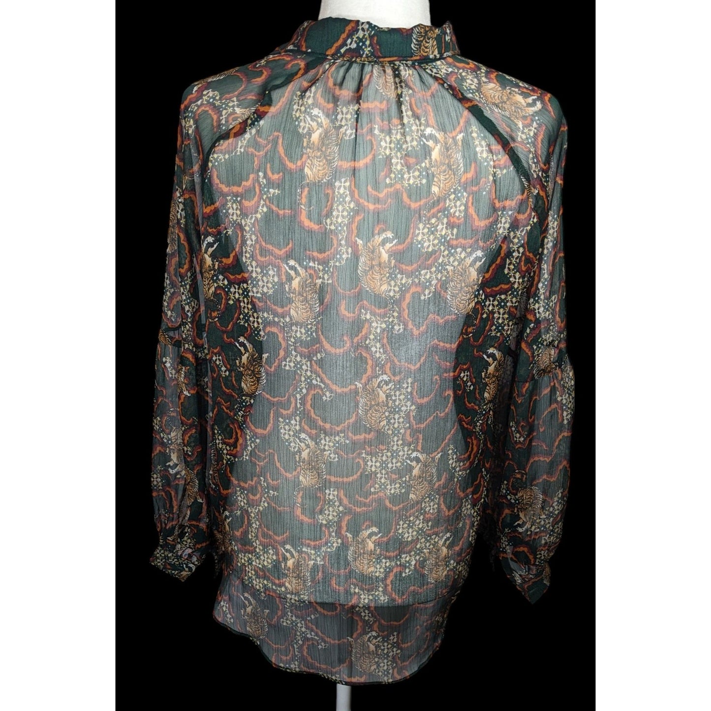 Anthropologie TP Sheer Green Tiger Button Up Blouse