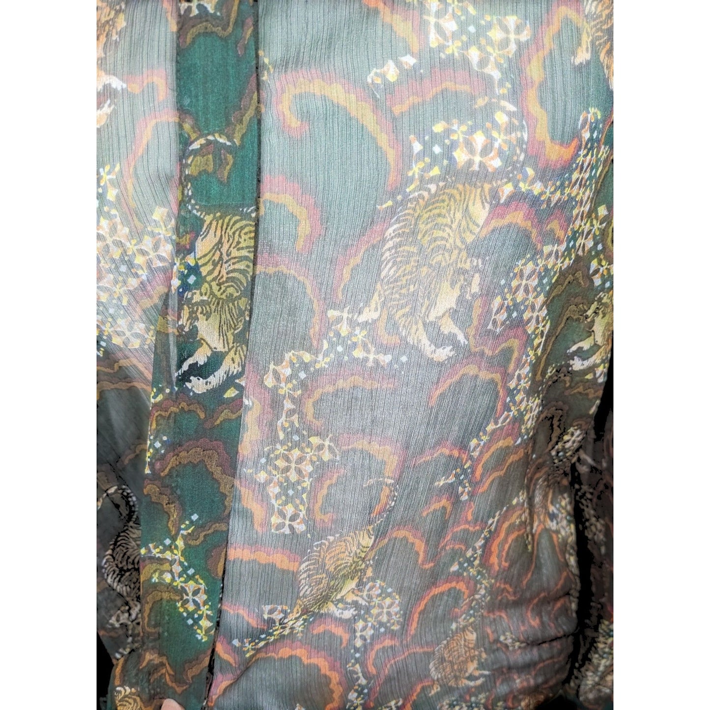Anthropologie TP Sheer Green Tiger Button Up Blouse
