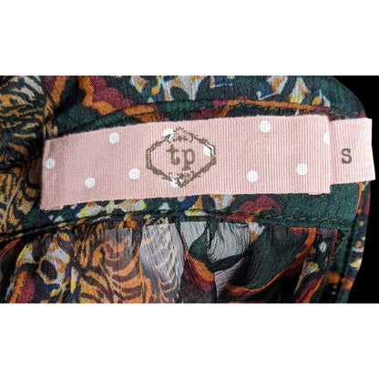 Anthropologie TP Sheer Green Tiger Button Up Blouse