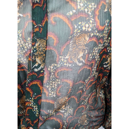 Anthropologie TP Sheer Green Tiger Button Up Blouse