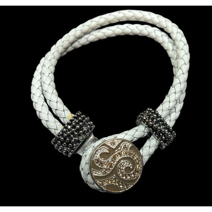 Modern White Rope Snap Button Bracelet With Rhinestones