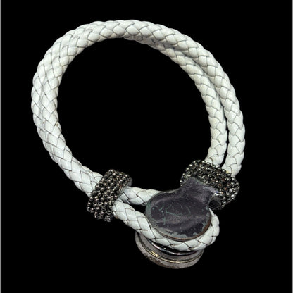 Modern White Rope Snap Button Bracelet With Rhinestones