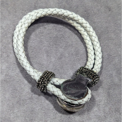 Modern White Rope Snap Button Bracelet With Rhinestones