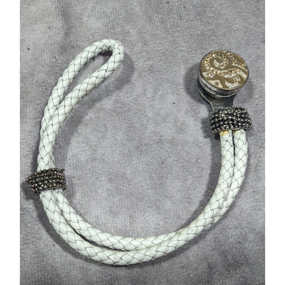 Modern White Rope Snap Button Bracelet With Rhinestones