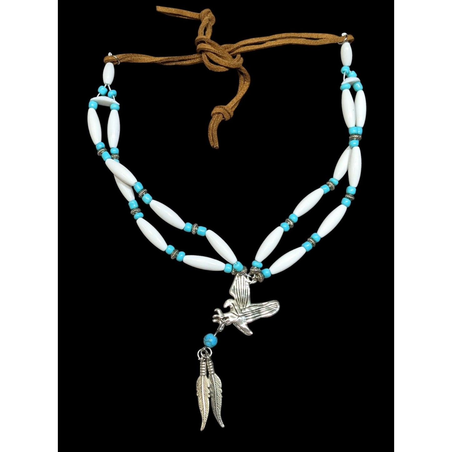 Southwestern Eagle Necklace With Feather Charms