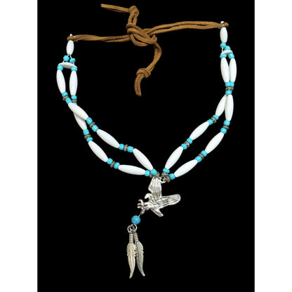 Southwestern Eagle Necklace With Feather Charms