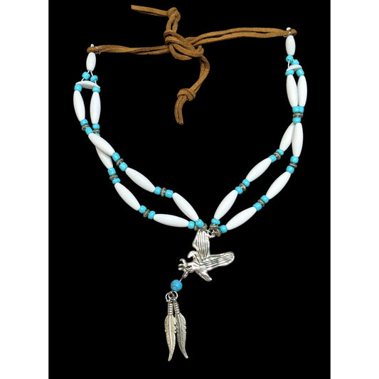 Southwestern Eagle Necklace With Feather Charms