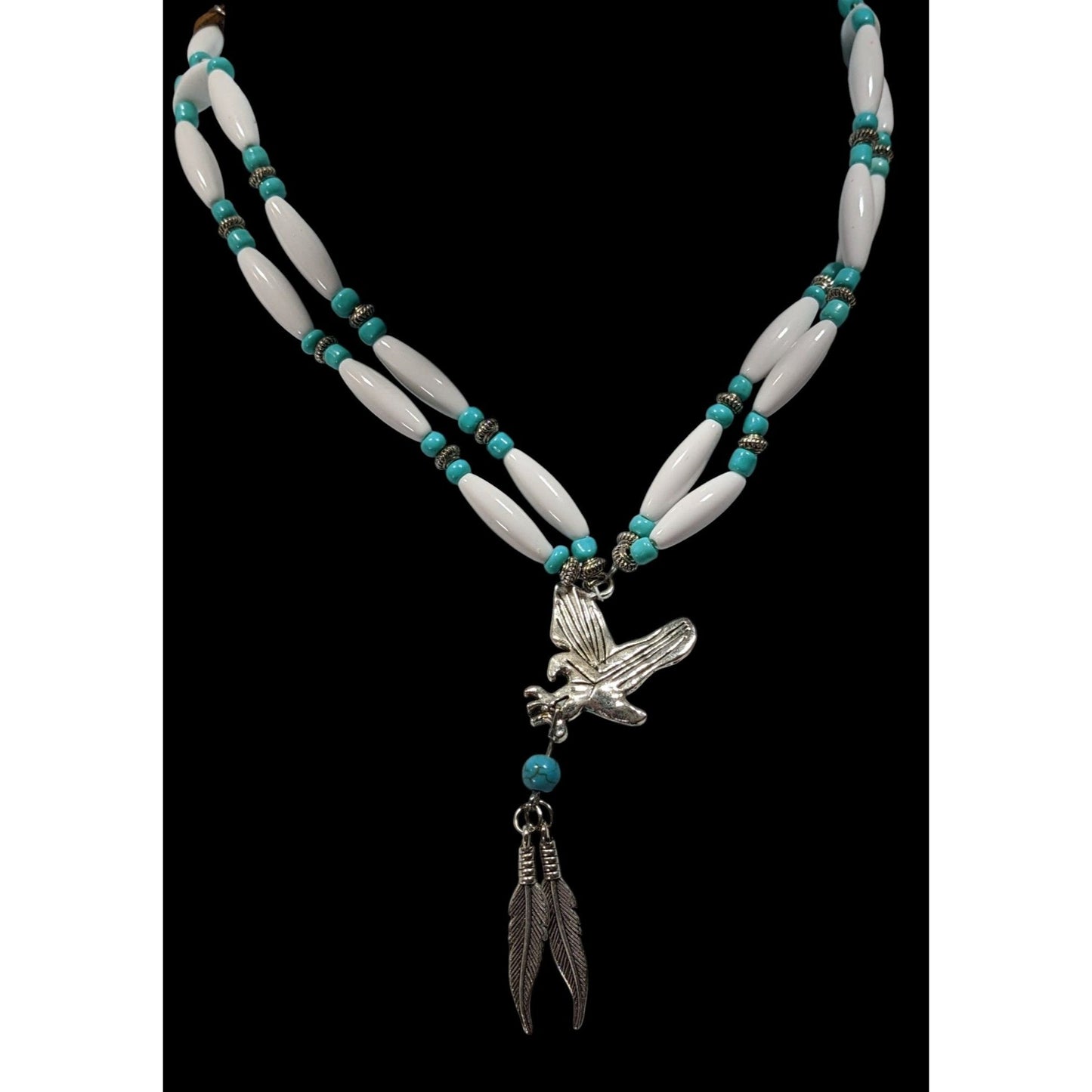 Southwestern Eagle Necklace With Feather Charms