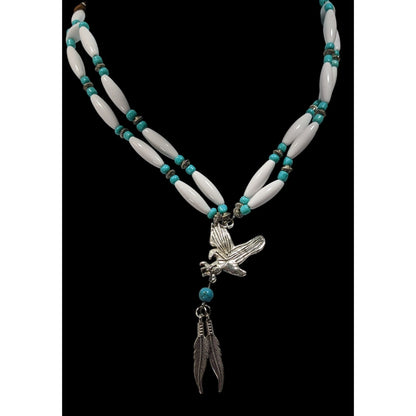 Southwestern Eagle Necklace With Feather Charms