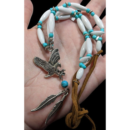 Southwestern Eagle Necklace With Feather Charms