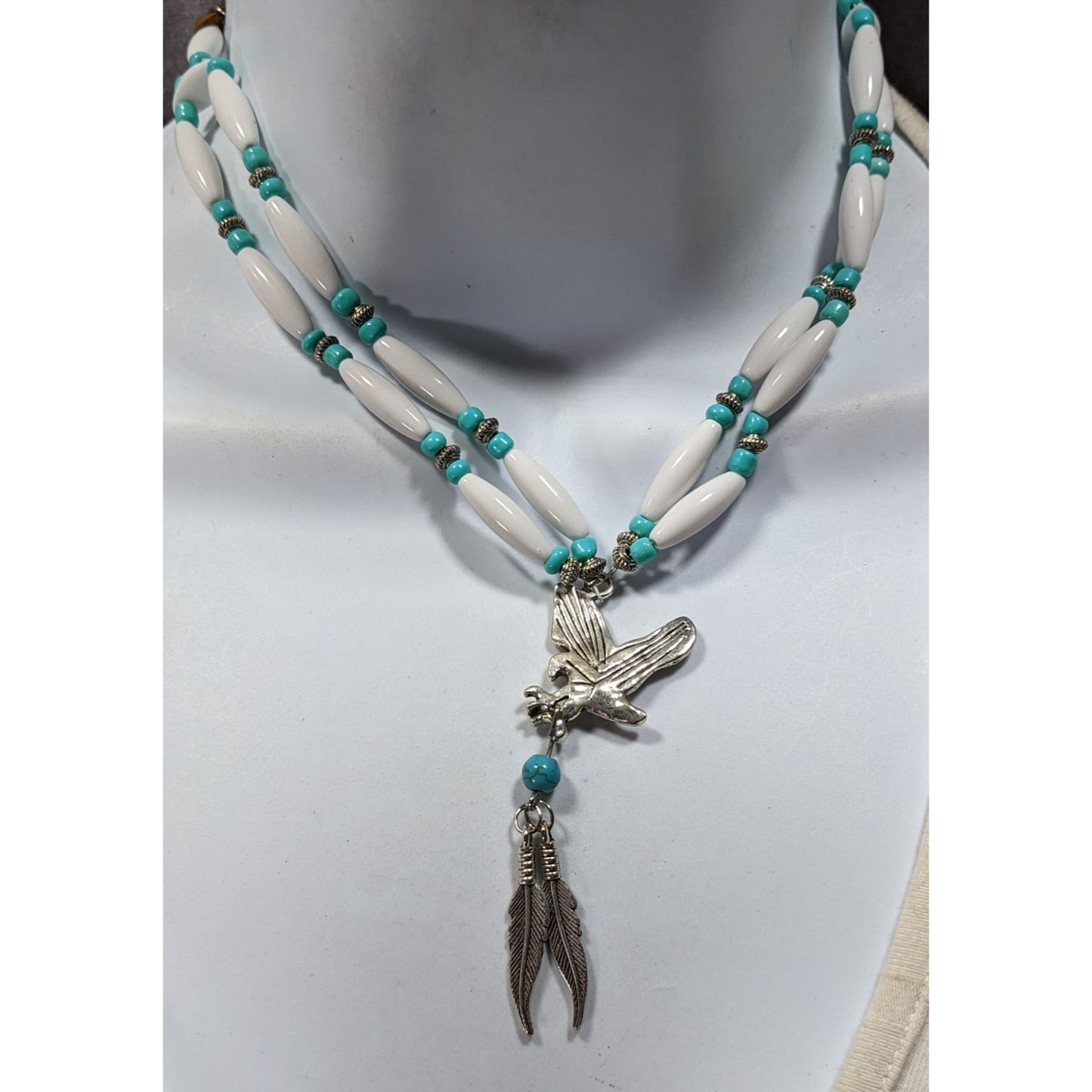 Southwestern Eagle Necklace With Feather Charms