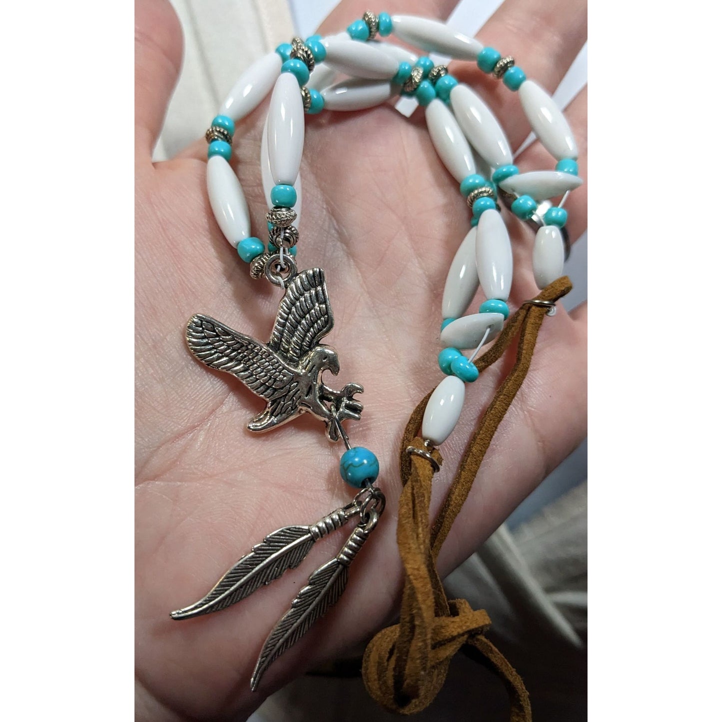 Southwestern Eagle Necklace With Feather Charms