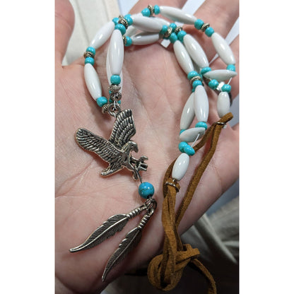 Southwestern Eagle Necklace With Feather Charms