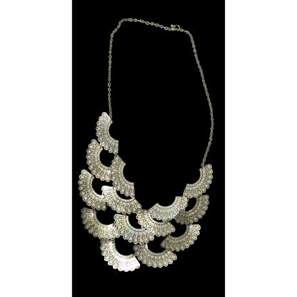 Floral Filigree Fan Charm Gold Tone Bib Necklace