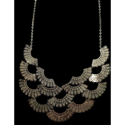 Floral Filigree Fan Charm Gold Tone Bib Necklace