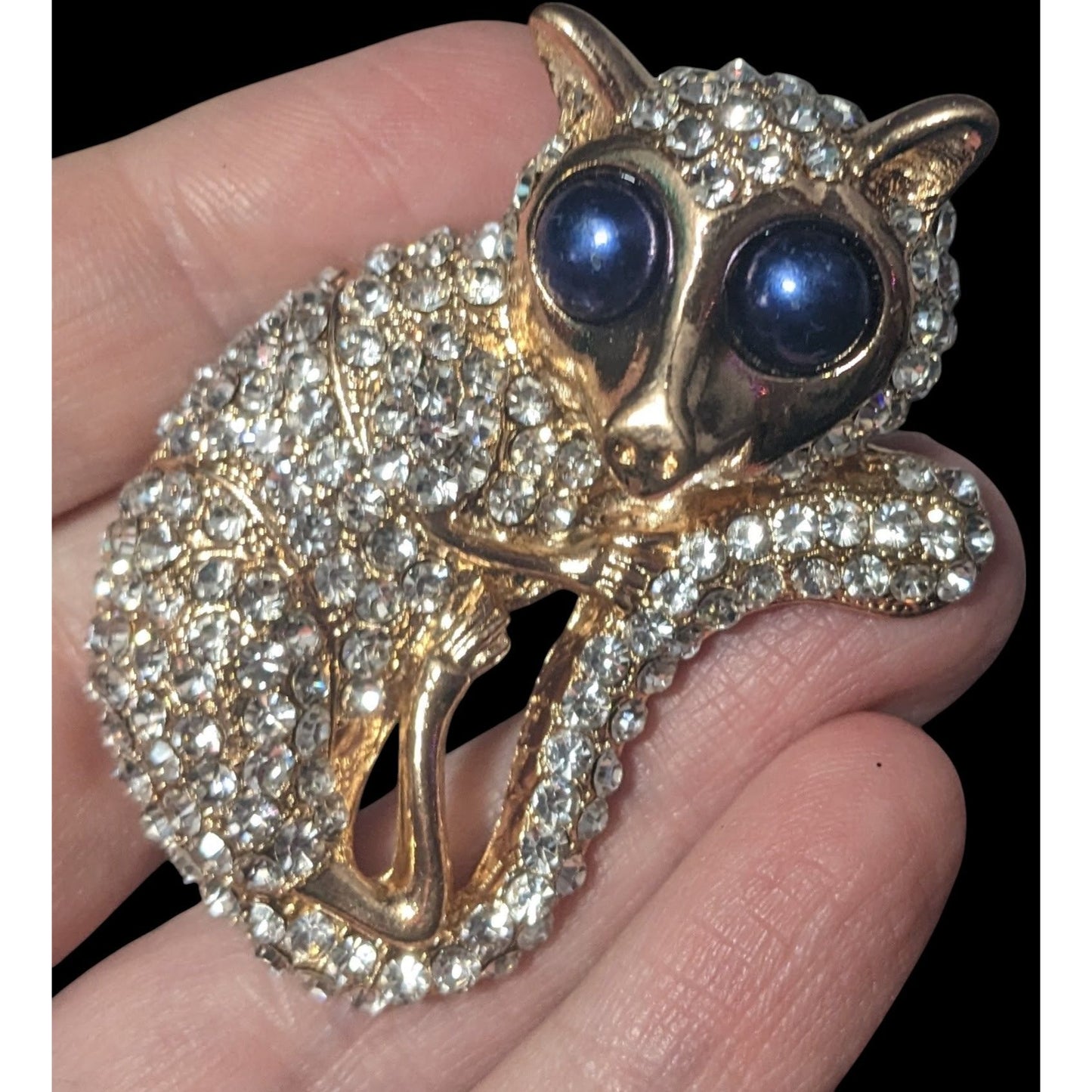 Vintage Glam Gold Tone Rhinestone Encrusted Lemur Brooch/Magnet