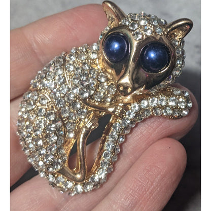 Vintage Glam Gold Tone Rhinestone Encrusted Lemur Brooch/Magnet