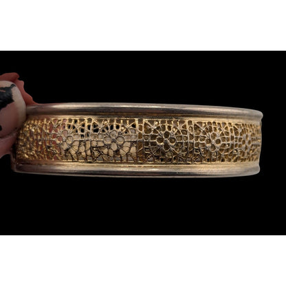 Vintage Floral Filigree Bracelet Hinged Bangle Gold & Silver Tone