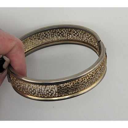 Vintage Floral Filigree Bracelet Hinged Bangle Gold & Silver Tone