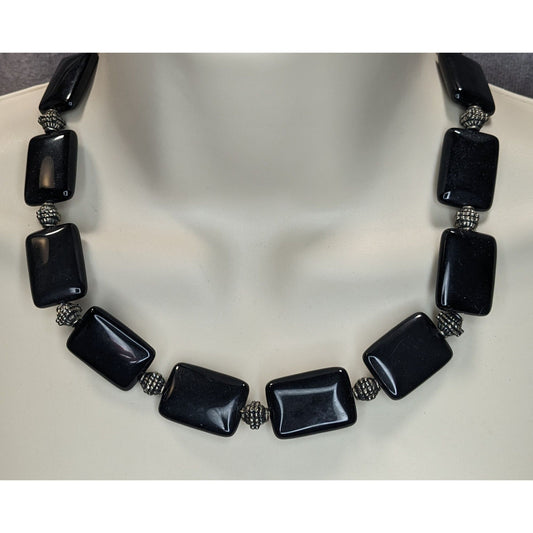 Vintage Gothic Artisan Handmade Black Onyx Chunky Beaded Statement Necklace