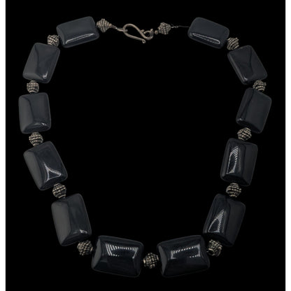 Vintage Gothic Artisan Handmade Black Onyx Chunky Beaded Statement Necklace